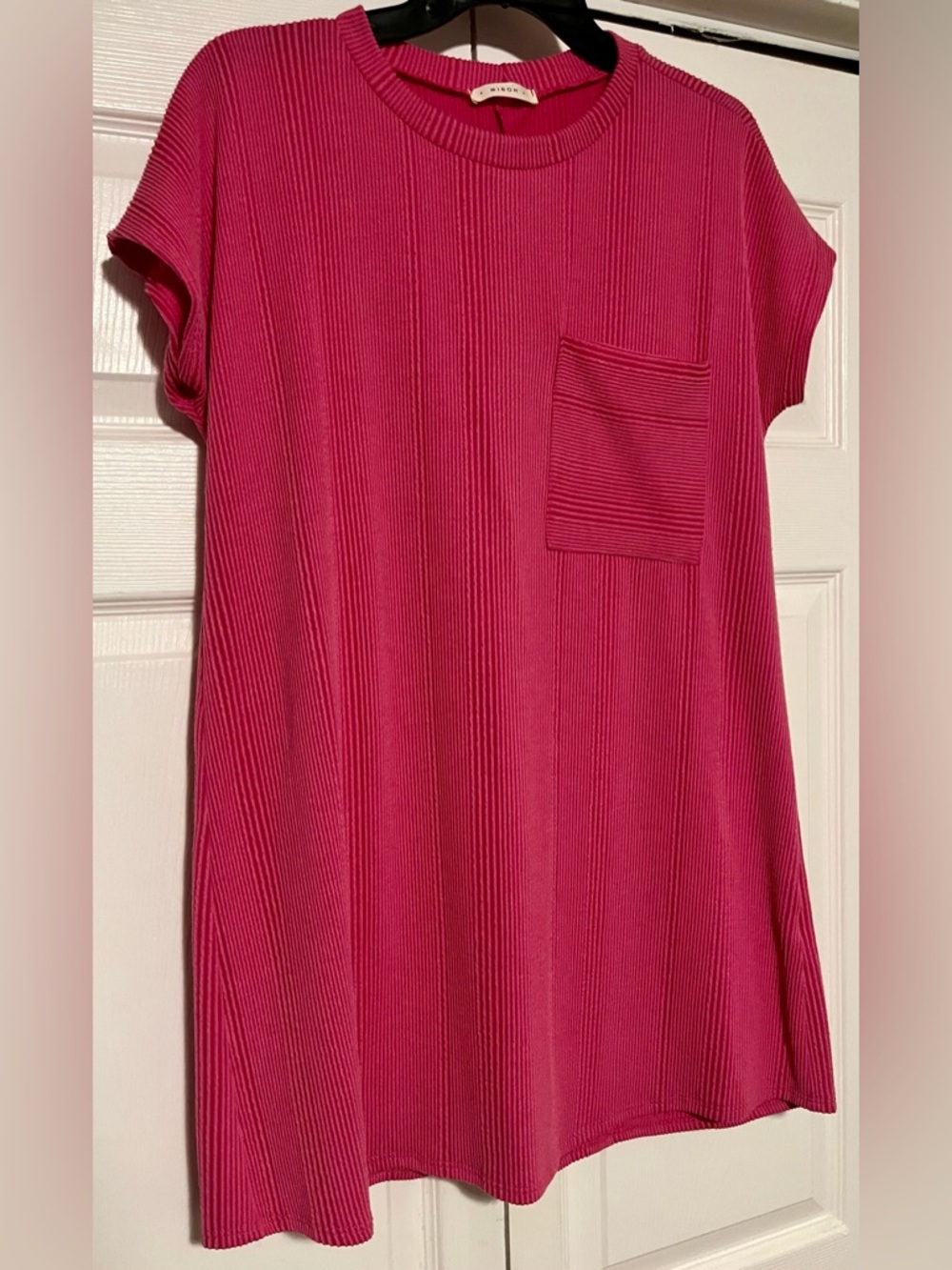 Miroh Pink Ribbed Tunic Top/Mini Dress Front Pocket, Size Small